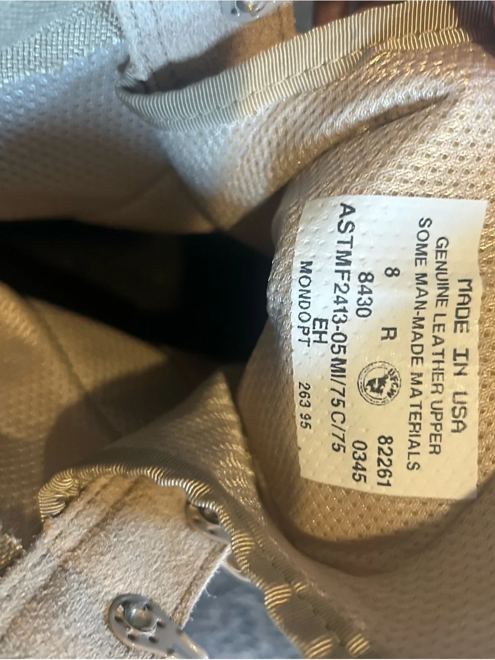 Vibram Mondo PT 8430 UFCW Men's Size 8 R Military Boots Steel Toe Tan Vibram New